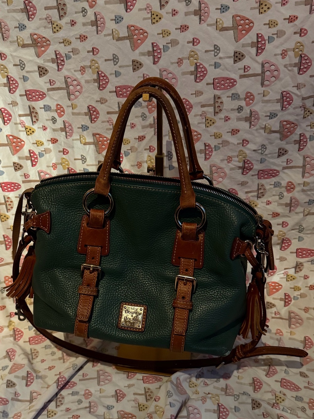 Dooney and Bourke Green and Brown Leather Satchel Handbag